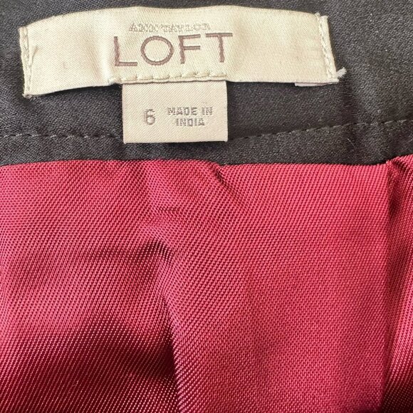LOFT Grey Black Wool Mini Skirt Size 6 Satin Trim At Waist Lined - Picture 3 of 4
